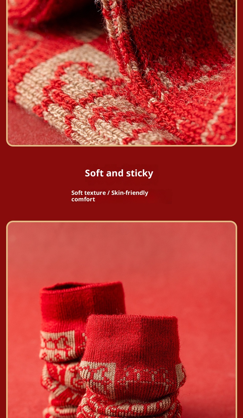 Lillian Damen Herbst Winter Wadenlange Kaschmir-Weihnachtssocken Sternzeichen Trend Rote Wollsocken_voghion.com