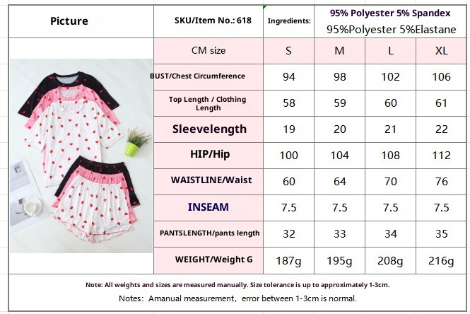 ChicShe European And American Spring New Cross-Border Heart Print Round Neck Short Sleeve Shorts Women's Homewear Pajamas_voghion.com