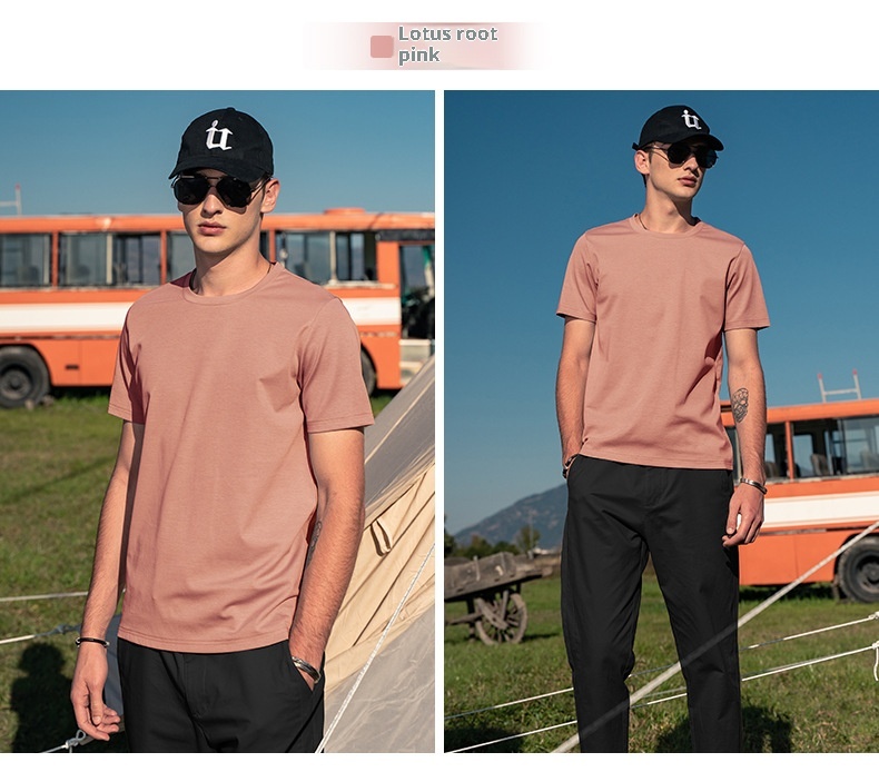 Maglietta base da uomo in cotone di seta ghiaccio fresco, manica corta, estiva, bianca, tinta unita, mercerizzata_voghion.com