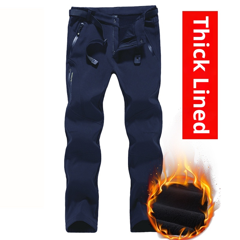 001 Winter Fleece-Lined For Men Women, Windproof And Waterproof, Hiking Pants, Couples' Warm Softshell Pants_voghion.com