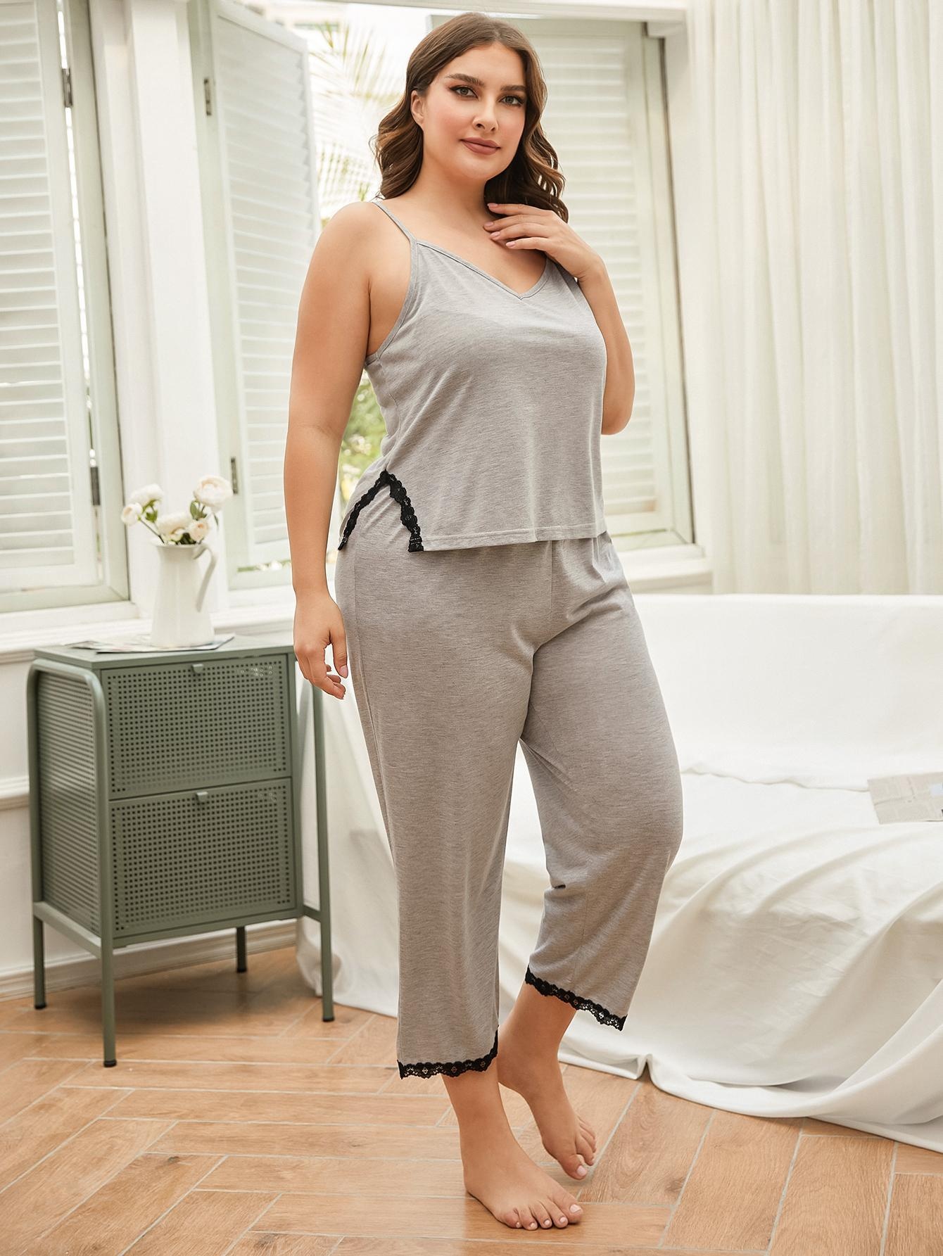 Chemise de nuit à carreaux ChicShe européenne et américaine Cro-Border grande taille pour femmes, été, 100 kg, MM, deux pièces, vêtements d'intérieur_voghion.com