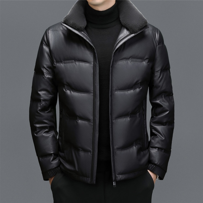boy Plus Size Casual Sheepskin Warm Thick Genuine Leather Men's Coat Dad's Down Jacket_voghion.com