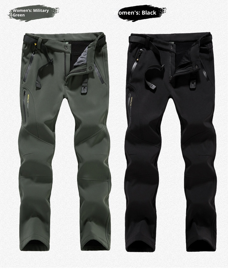 001 Winter Fleece-Lined For Men Women, Windproof And Waterproof, Hiking Pants, Couples' Warm Softshell Pants_voghion.com