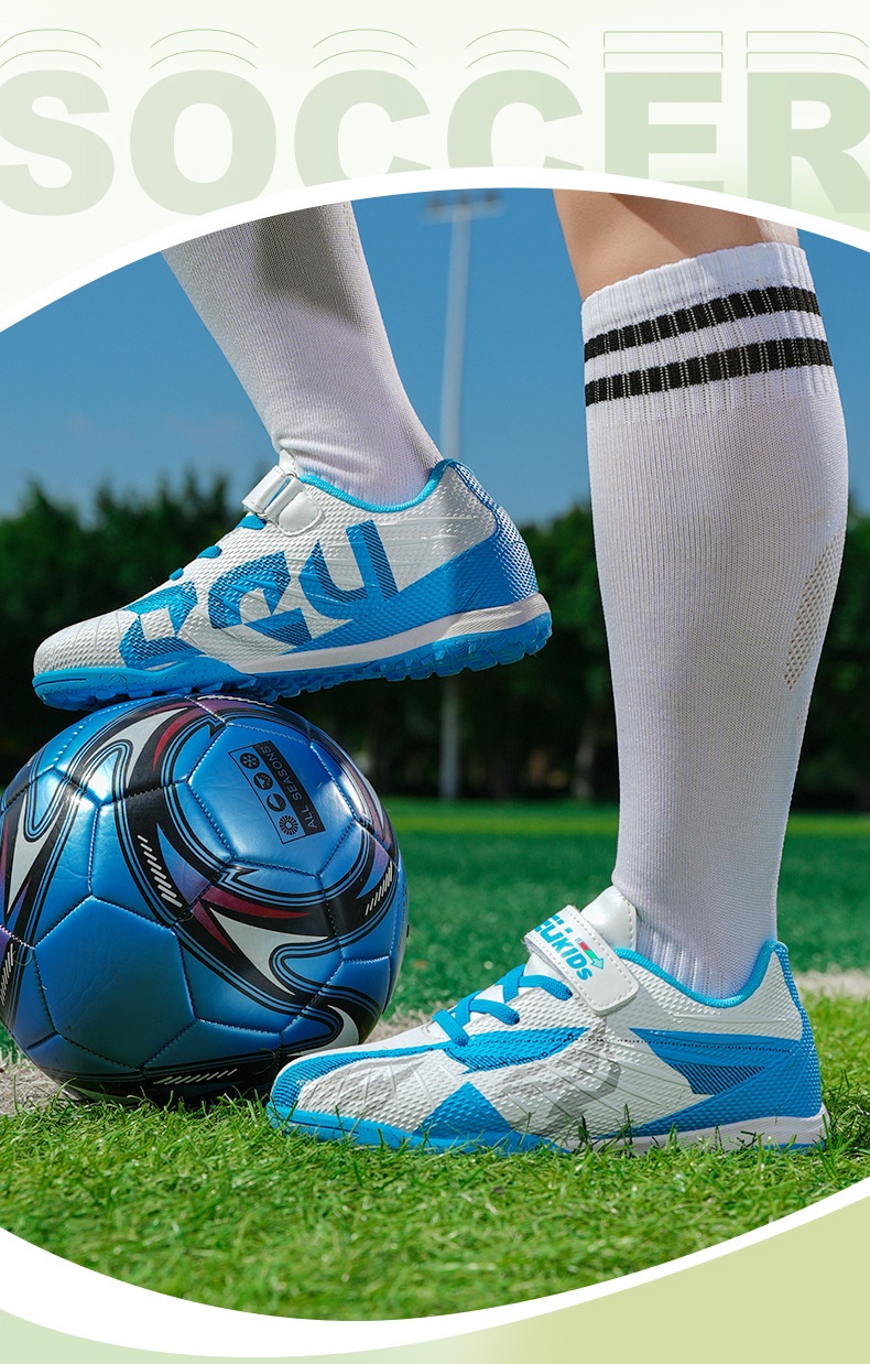 ShoeGlobe Zhizu Brand Soccer Children, No-Tie Shoelaces, Buckle TF Rubber Sole, Artificial Turf Training Shoes For Primary And_voghion.com