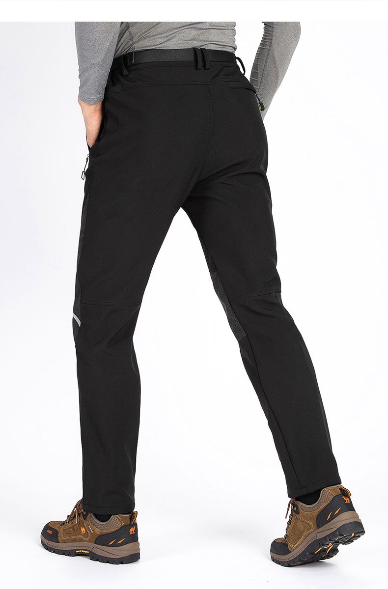 001 Plus Size Men's Outdoor Fleece Skiing Hiking Autumn Winter Thickened Warm Waterproof Wear-resistant Soft Shell Pants_voghion.com