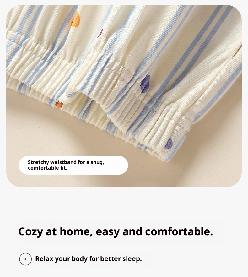 ChicShe Sleep Spring And Autumn New Long Sleeve Women's Pajamas Striped Cute Cartoon Loose Cotton Homewear Set_voghion.com