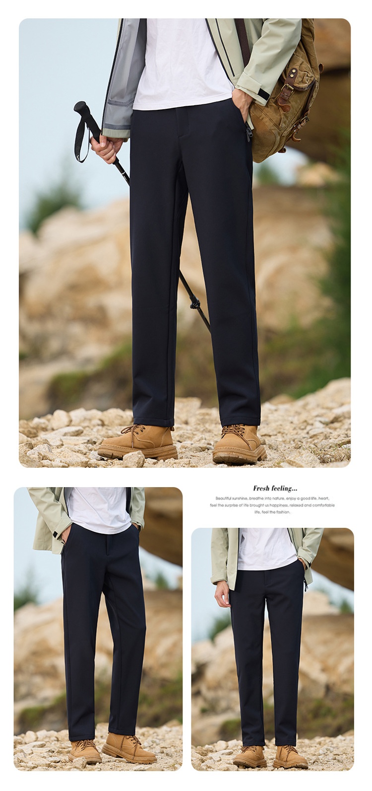 001 JHOD351624 Pantaloni dritti elasticizzati antivento impermeabili foderati in pile, spessi e caldi_voghion.com