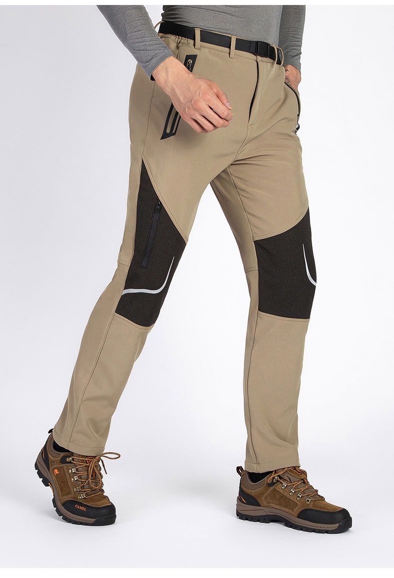 001 Plus Size Men's Outdoor Fleece Skiing Hiking Autumn Winter Thickened Warm Waterproof Wear-resistant Soft Shell Pants_voghion.com