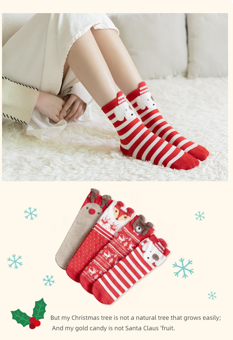 Lillian Weihnachtssocken für Damen, Herbst/Winter, festlicher japanischer Stil, Baumwolle, 3D-Cartoon-Rentier, Cross-Border, wadenlang_voghion.com