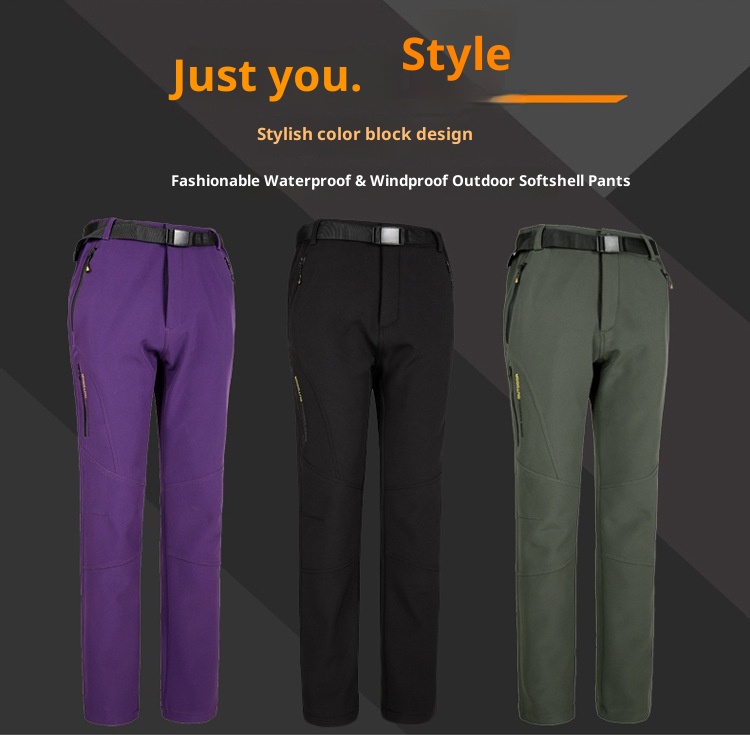 001 Winter Fleece-Lined For Men Women, Windproof And Waterproof, Hiking Pants, Couples' Warm Softshell Pants_voghion.com
