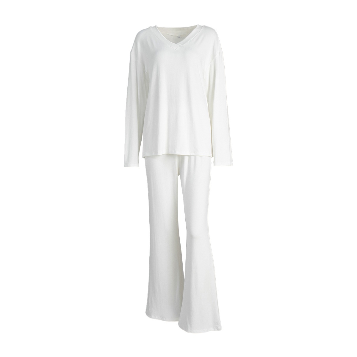 ChicShe Cross-Border V-Neck Sleeve Long Pants Pajama Set European And American 2025 Autumn New Knitted Pajamas Export Home Wear_voghion.com