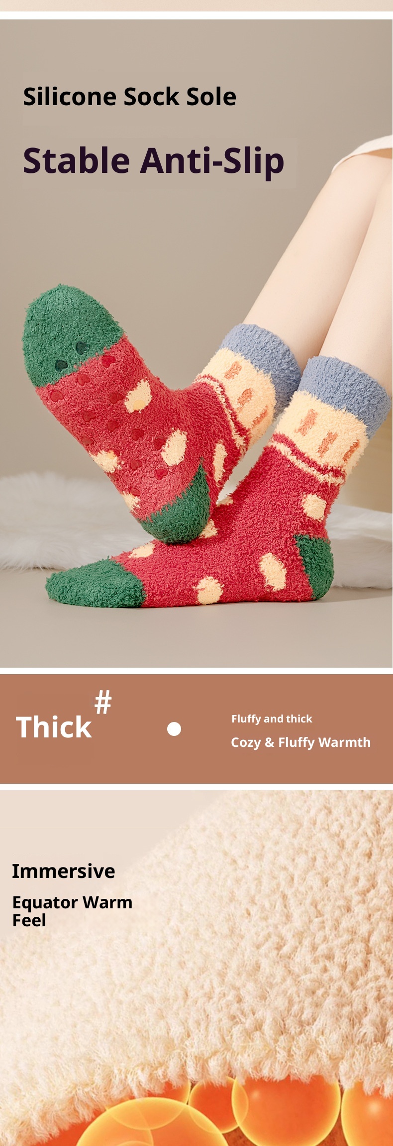 Lillian Christmas Socks For Women, Thickened Coral Fleece Warm Mid-Calf, Autumn And Winter Fleece-Lined Sleep Non-Slip Floor_voghion.com