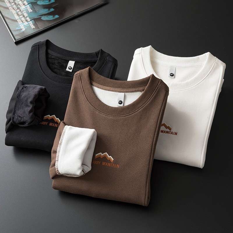 Felpa invernale imbottita con fodera in pile Anyang per uomo 2024, nuovo strato di base con scollo rotondo, calda e casual da uomo_voghion.com