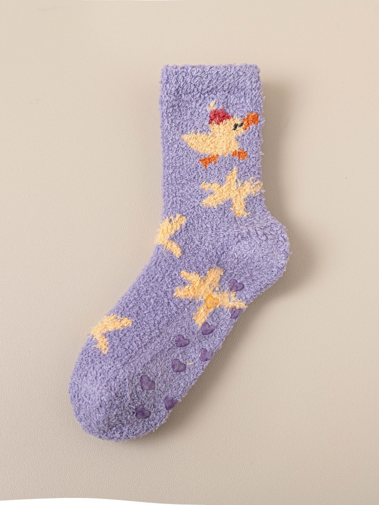 Lillian Christmas Socks For Women, Thickened Coral Fleece Warm Mid-Calf, Autumn And Winter Fleece-Lined Sleep Non-Slip Floor_voghion.com