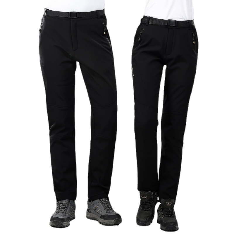 001 Winter Fleece-Lined For Men Women, Windproof And Waterproof, Hiking Pants, Couples' Warm Softshell Pants_voghion.com
