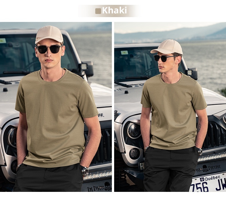 Maglietta base da uomo in cotone di seta ghiaccio fresco, manica corta, estiva, bianca, tinta unita, mercerizzata_voghion.com