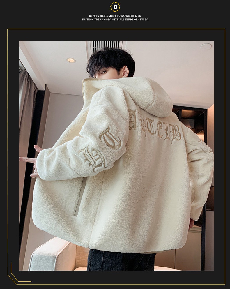 boy Lamb Wool Plush For Men, Autumn 2024 New Style, Particle Fleece Winter Coat, Trendy Brand, Fleece-Lined And Thickened_voghion.com