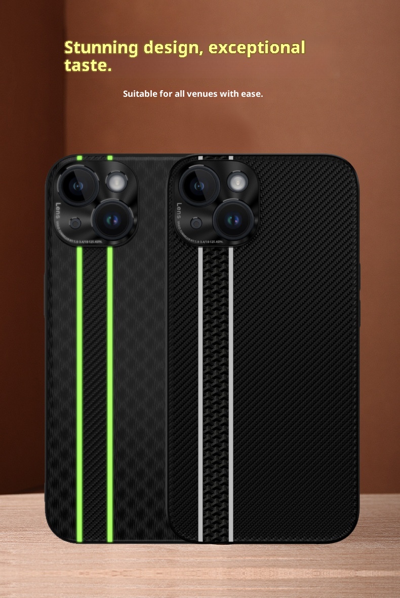 Custodia in fibra di carbonio TechGlobe Business per iPhone 15 Plus con strisce fluorescenti, custodia in pelle per iPhone 14 Pro Max, 13 XR_voghion.com