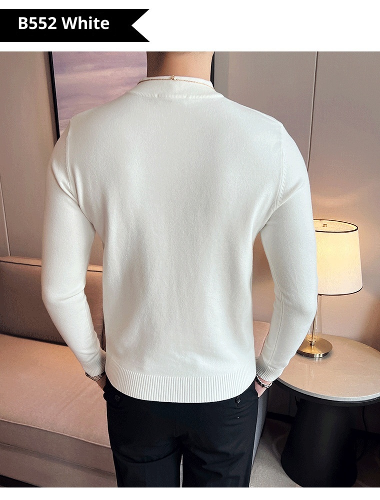 Herrenpullover, dick gefüttert, warm, für Herbst und Winter, halber Rollkragen, Strick, schmale Passform, Business-Hemd, Unterhemd_voghion.com