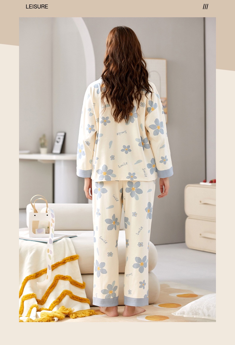 Pigiama ChicShe 100% cotone, primavera e autunno, cardigan a maniche lunghe, caldo abbigliamento da casa, comodo, morbido, vestibilità ampia, da donna._voghion.com