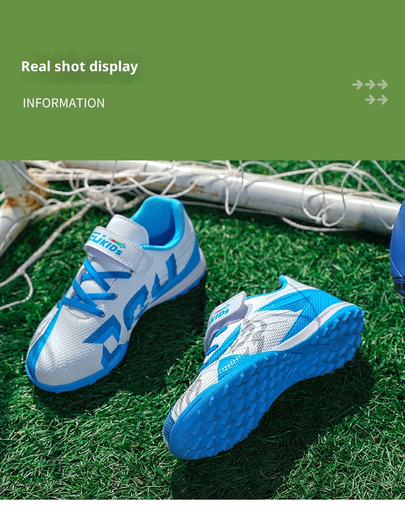 ShoeGlobe Zhizu Brand Soccer Children, No-Tie Shoelaces, Buckle TF Rubber Sole, Artificial Turf Training Shoes For Primary And_voghion.com