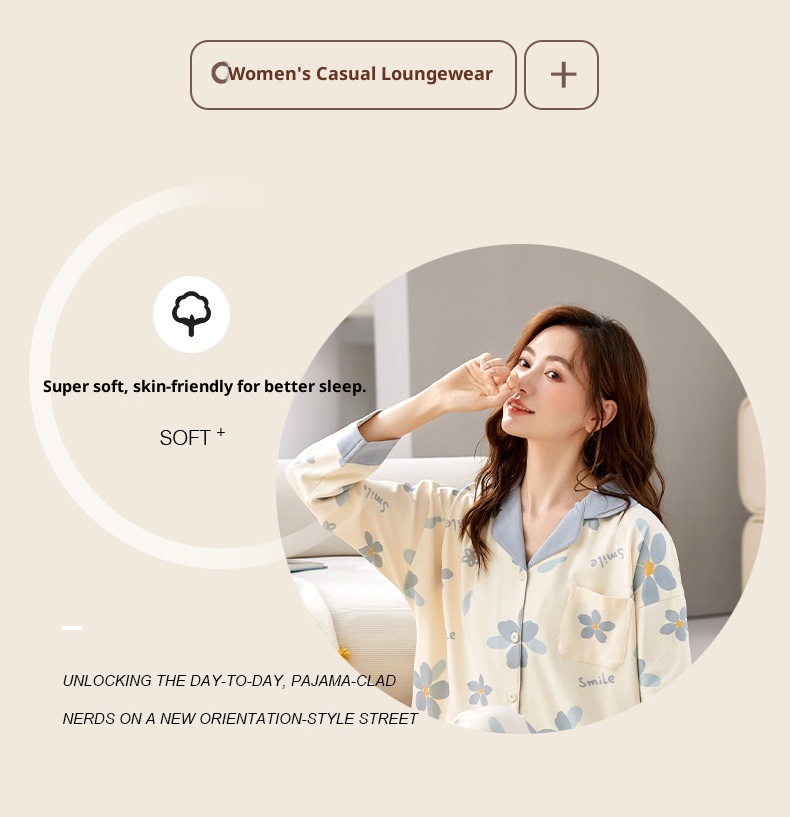 Pigiama ChicShe 100% cotone, primavera e autunno, cardigan a maniche lunghe, caldo abbigliamento da casa, comodo, morbido, vestibilità ampia, da donna._voghion.com