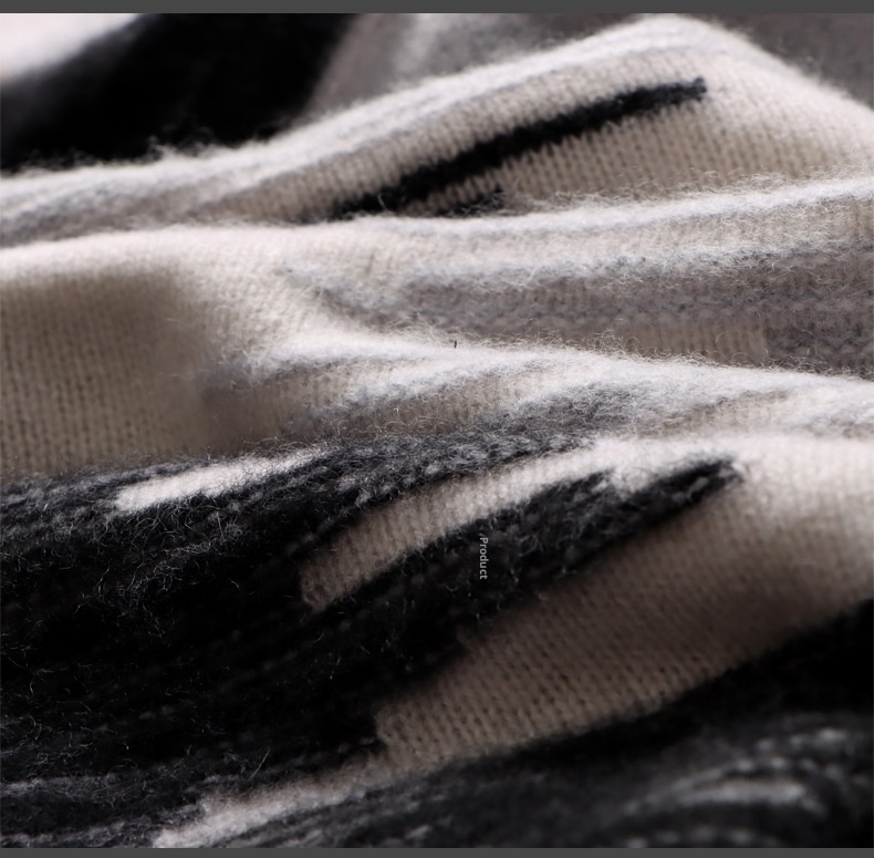 boy Boy Boy 100% Pure Wool Sweater For Men, Round Neck, Color Block Gradient, Thickened, Loose Fit, Business Casual Cashmere Knitted_voghion.com