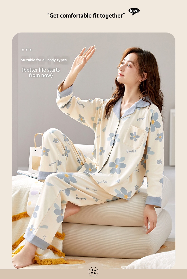 Pigiama ChicShe 100% cotone, primavera e autunno, cardigan a maniche lunghe, caldo abbigliamento da casa, comodo, morbido, vestibilità ampia, da donna._voghion.com