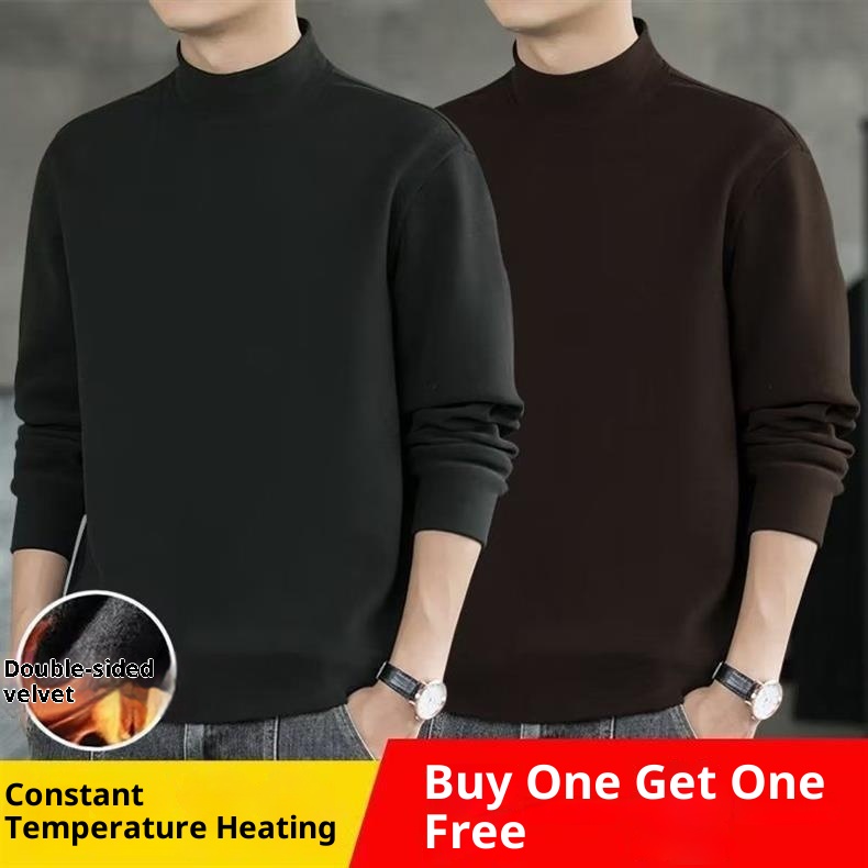 Thermofleece-Sweatshirt für Jungen, Herbst 2024, halbhoher Kragen, lockeres Langarmshirt, wärmendes Basic-Shirt, Herren-Jugendtrend_voghion.com
