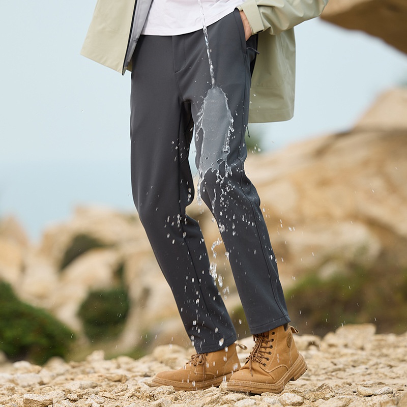 001 JHOD351624 Pantaloni dritti elasticizzati antivento impermeabili foderati in pile, spessi e caldi_voghion.com