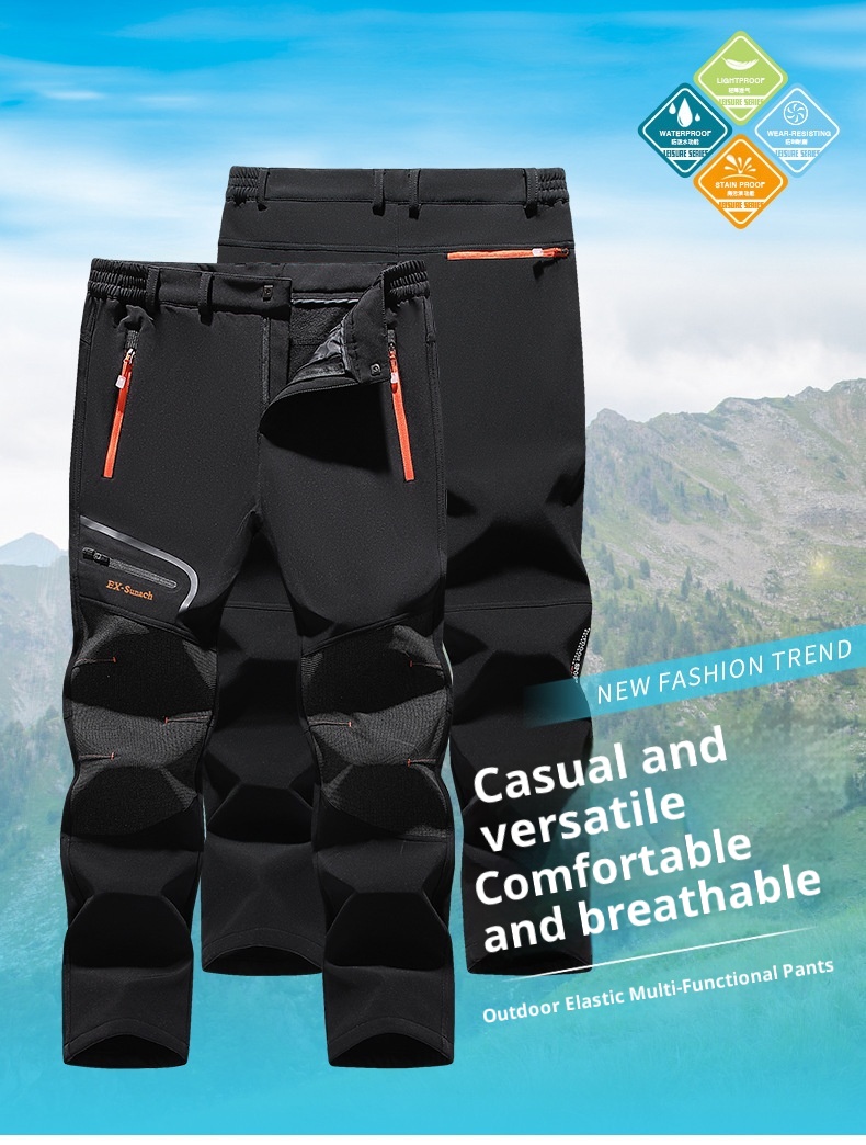 001 Men's Windproof Waterproof Outdoor Sports Hiking Spring Autumn Thin Soft Shell Rainproof Mountaineering Pants_voghion.com