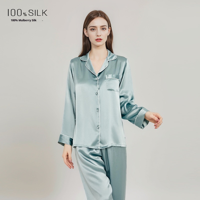 ChicShe European And American Plus Size Pajamas For Women Summer New Sleeve Long Pants 100% Mulberry Silk Thin Homewear Set_voghion.com