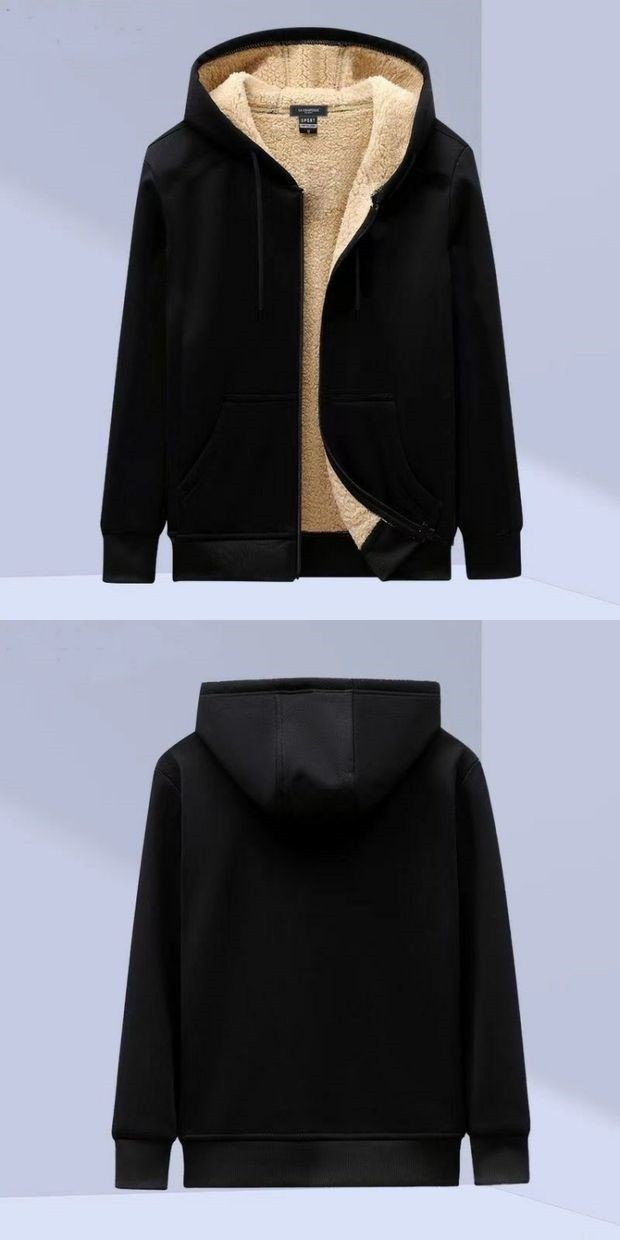 boy Autumn Winter Sweatshirt Fleece Lined Thickened Sports Casual Cotton Jacket Men's Warm Lamb Wool Loose Hooded Cardigan_voghion.com