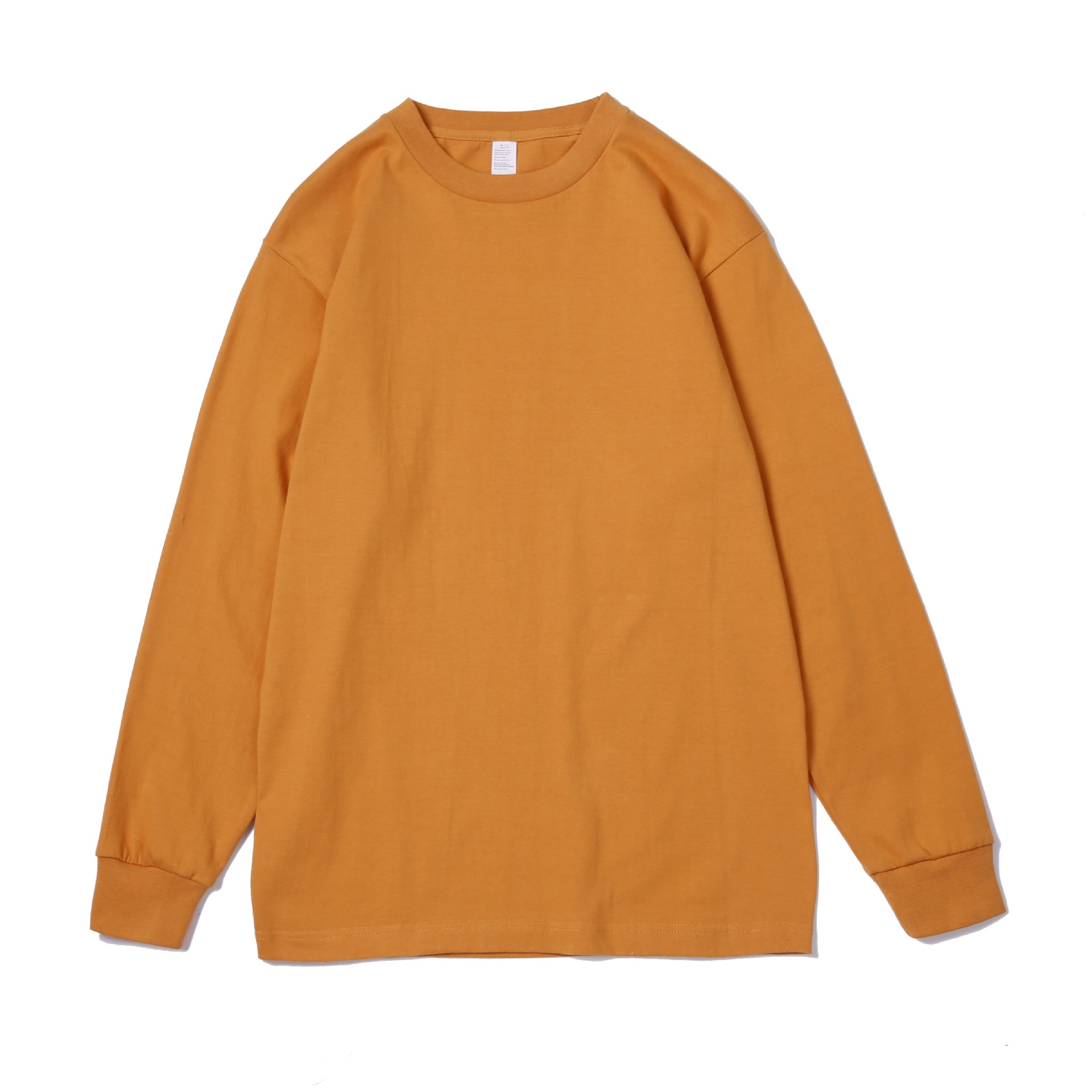 T-shirt unisexe à manches longues, col rond, 250 g, en pur coton japonais épais, coupe ample, sans coutures, fond blanc._voghion.com