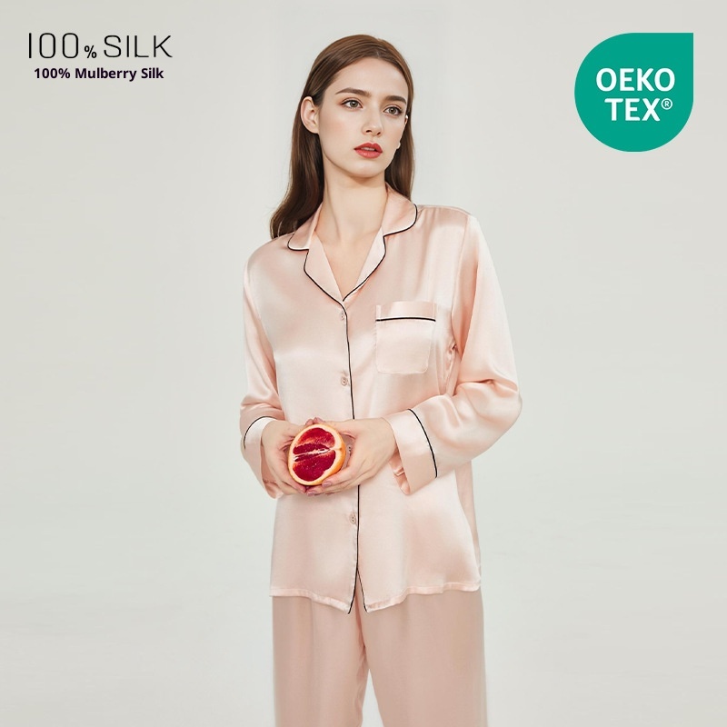 ChicShe European And American Plus Size Pajamas For Women Summer New Sleeve Long Pants 100% Mulberry Silk Thin Homewear Set_voghion.com