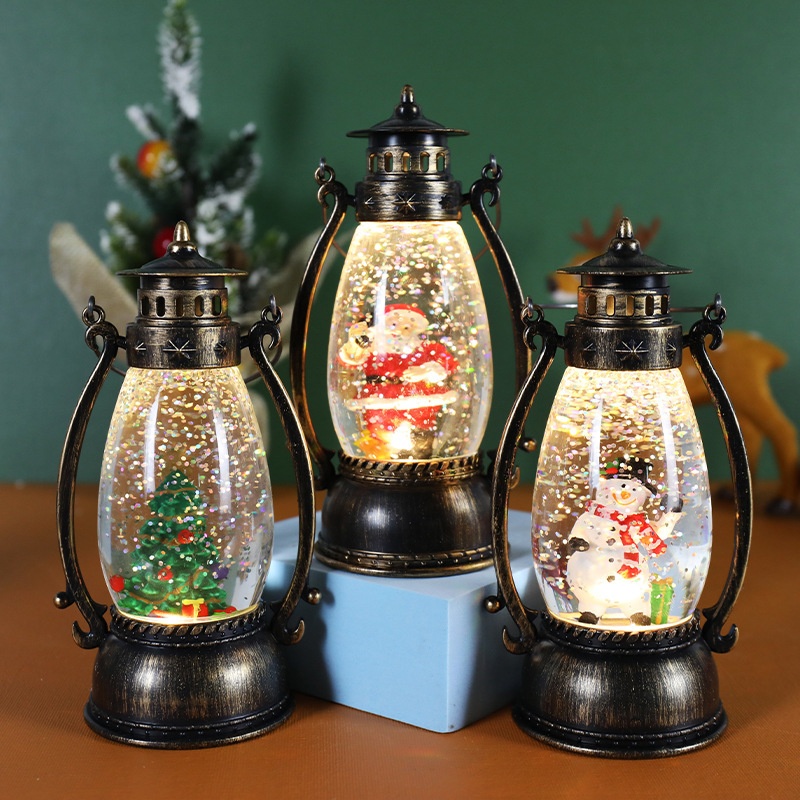 Lillian Decorations Crystal Ball Glowing Handheld Oil Lamp Snow Floating Light Gift Christmas Tabletop Ornament_voghion.com