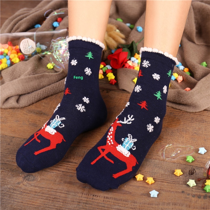 Lillian Herbst Winter Neue Weihnachts-Cartoon-Rentier-Socken für Damen, personalisierbar mit Sternzeichen und Jahreszahl, wadenlang, rot, Großhandel_voghion.com