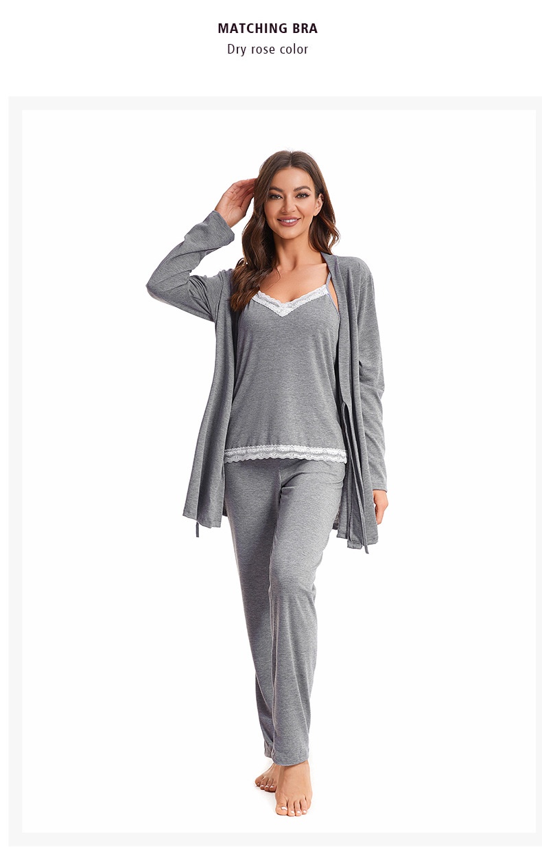 ChicShe Exclusive Cross-Border Women's Cotton Camisole Nightgown Three-Piece Set Homewear European And American Style_voghion.com