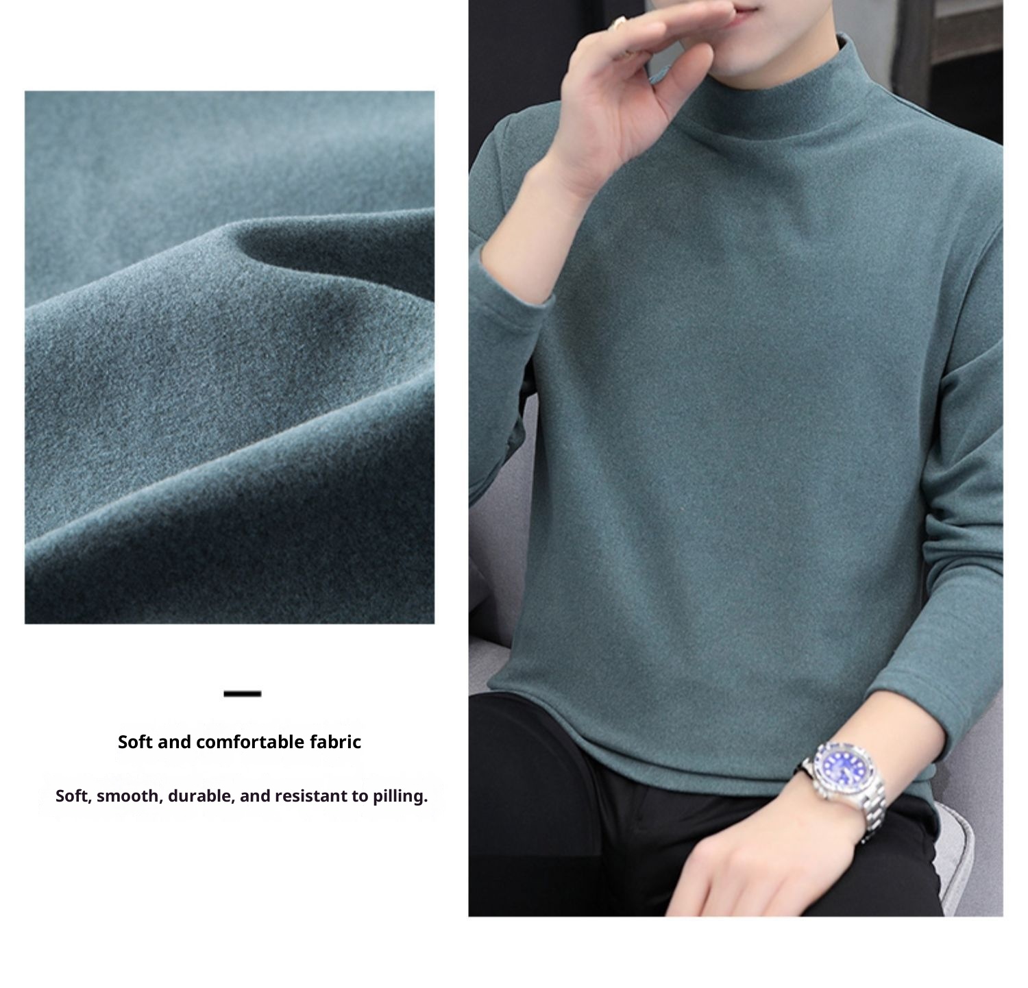 Jungen-Thermo-Langarmshirt mit halboffenem Rollkragen für Männer und Teenager, gefüttert mit dickem Fleece-Unterhemd_voghion.com