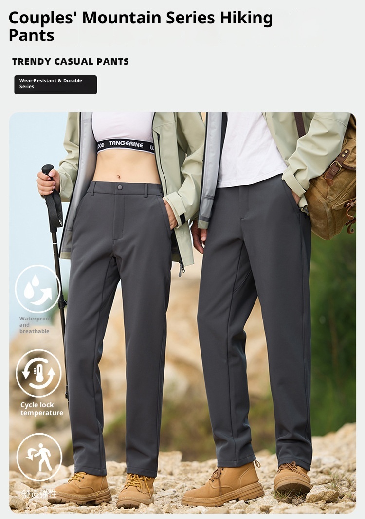 001 JHOD351624 Pantaloni dritti elasticizzati antivento impermeabili foderati in pile, spessi e caldi_voghion.com