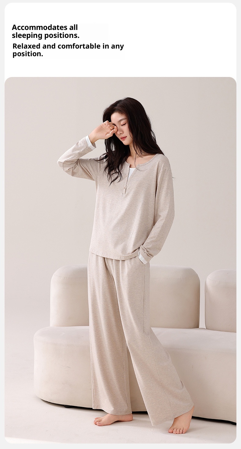 ChicShe 2025 New Women's Pajamas With Chest Pads Modal Cotton Long Sleeve Spring And Autumn Simple Homewear Set_voghion.com