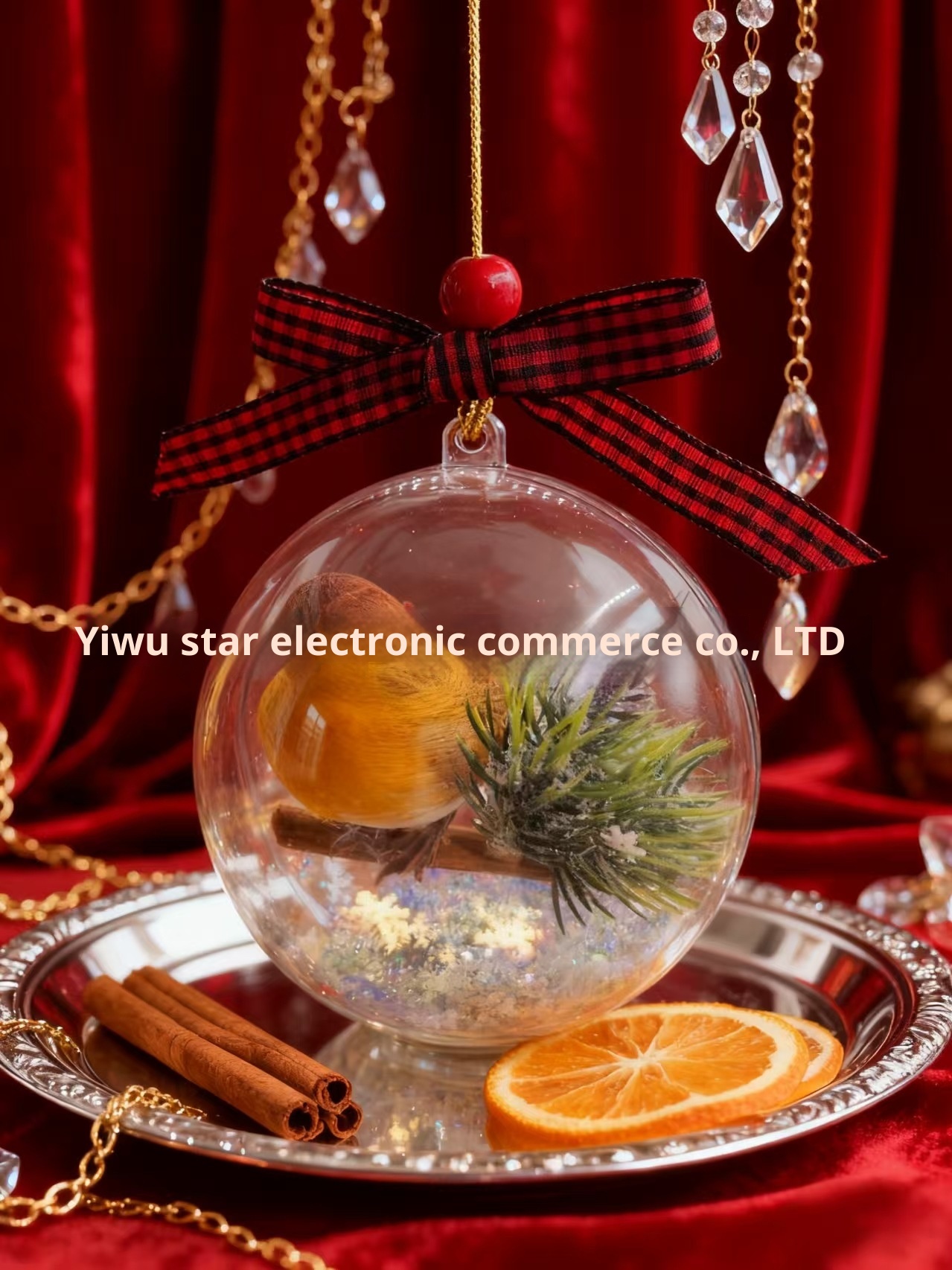 Lillian Cross-Border Tree Ornaments Transparent 3D Red Simulation Robin Bird Decoration Ball Christmas_voghion.com