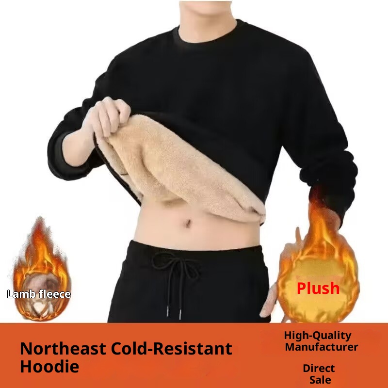 Felpa termica in lana di agnello per uomo, girocollo versatile, taglie forti, foderata in pile, ispessita, nuovo stile autunno inverno,_voghion.com