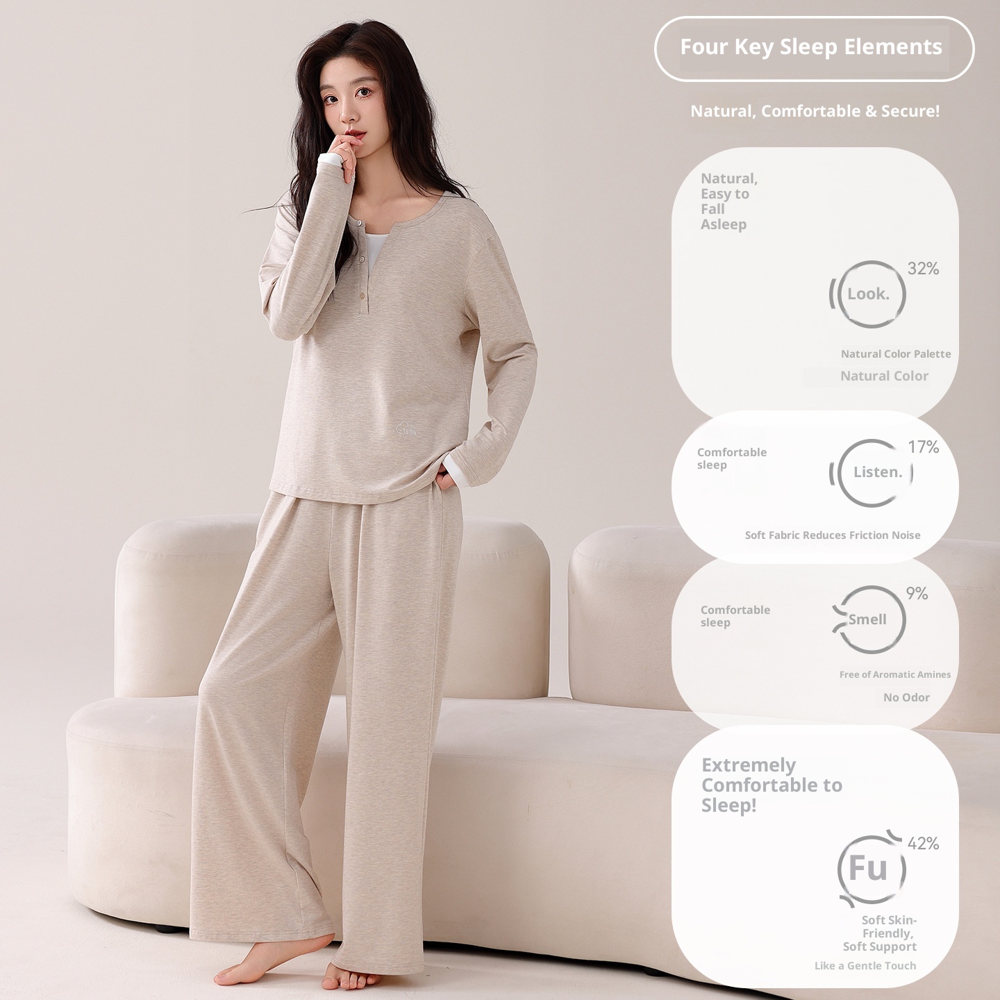 ChicShe 2025 New Women's Pajamas With Chest Pads Modal Cotton Long Sleeve Spring And Autumn Simple Homewear Set_voghion.com