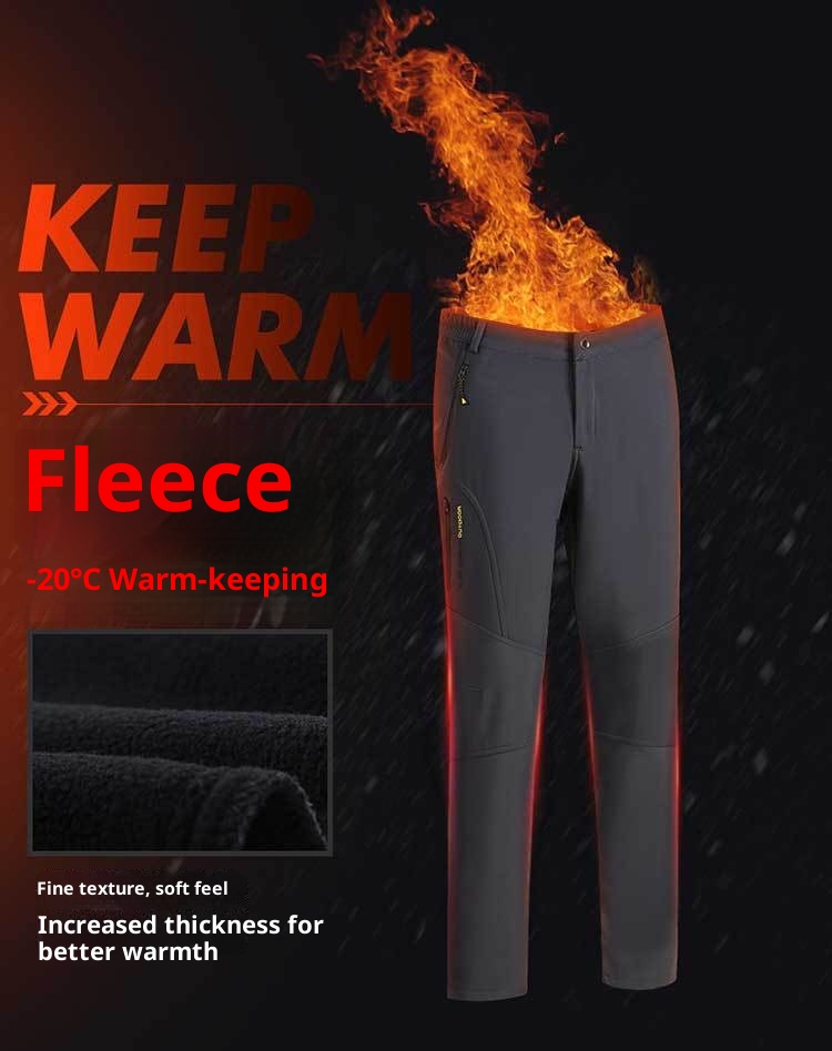 001 Soft Shell Softshell Men Women Fleece-Lined Ski Thickened Warm Outdoor Fleece Hiking Pants_voghion.com