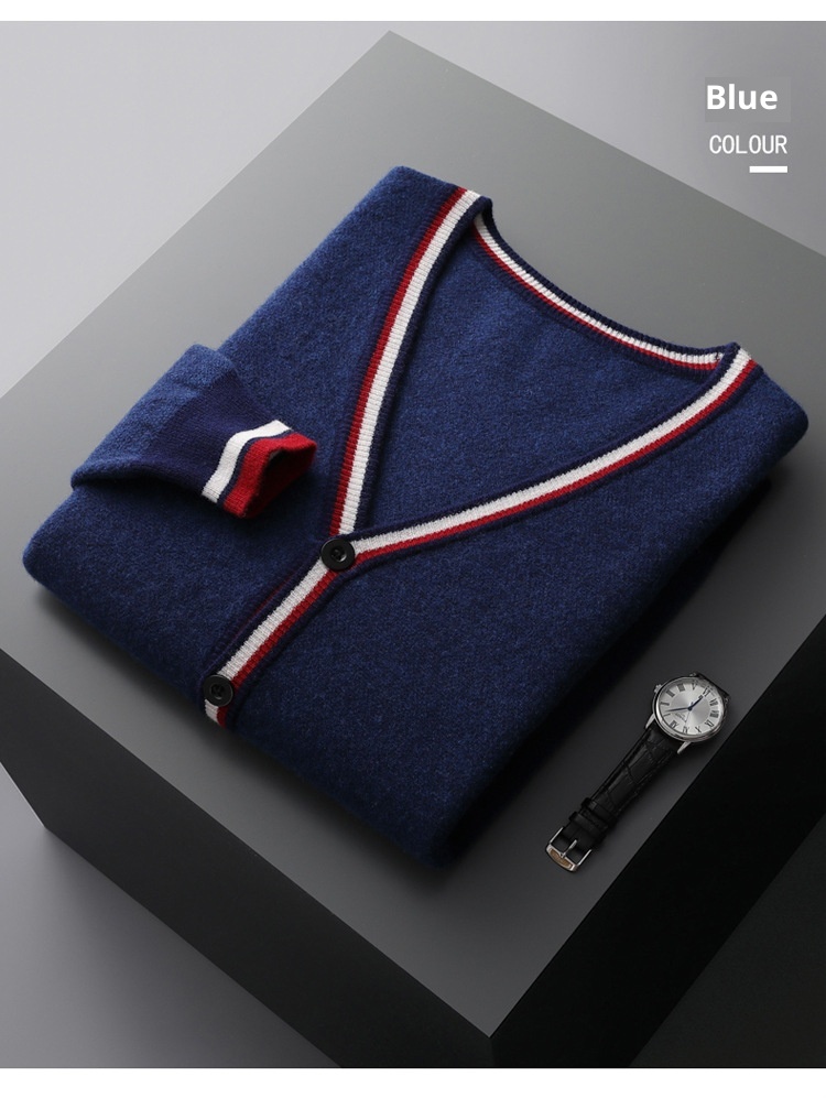 Ragazzo Ragazzo Autunno Inverno Cardigan in lana di medio spessore con scollo a V da uomo Color-Block Sho Maglione a maniche lunghe Giacca casual ampia Base_voghion.com