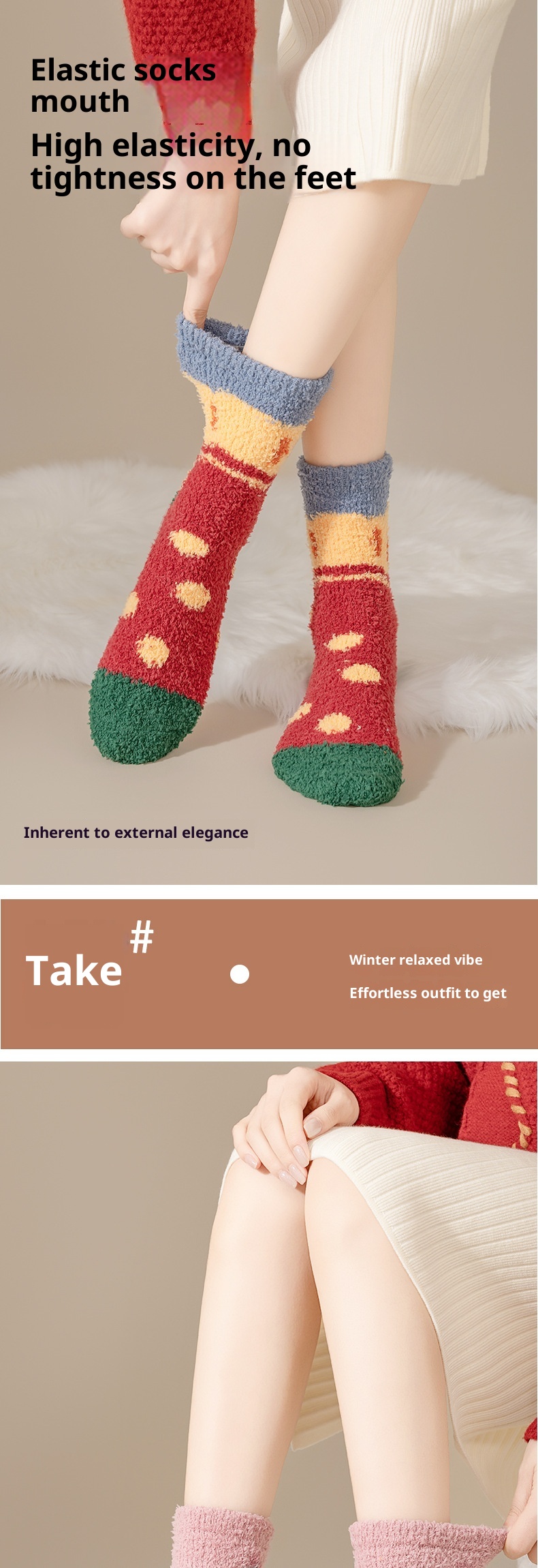 Lillian Christmas Socks For Women, Thickened Coral Fleece Warm Mid-Calf, Autumn And Winter Fleece-Lined Sleep Non-Slip Floor_voghion.com