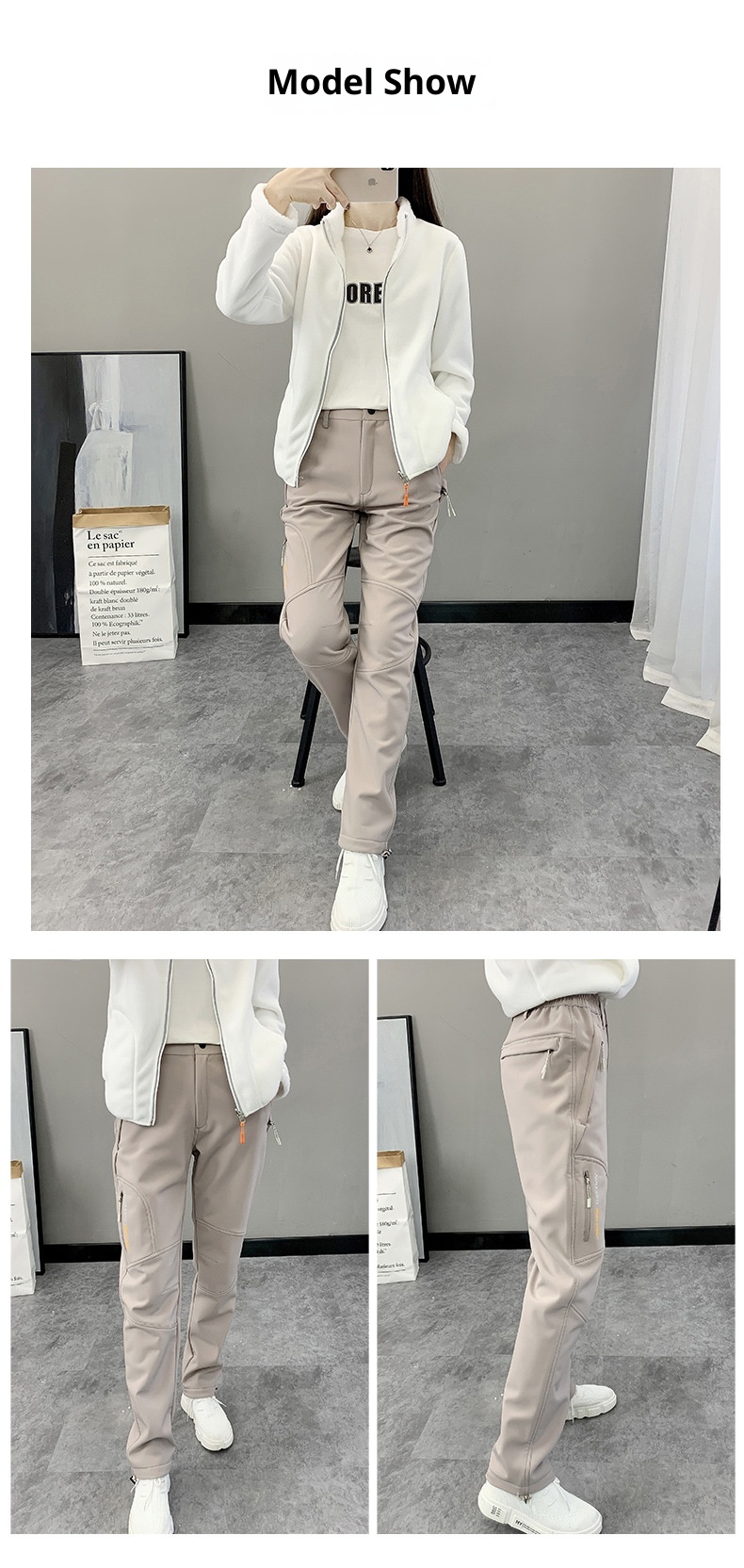 001 Winddichte und wasserdichte, mit Thermofleece gefütterte, dicke, lange Softshell-Wanderhose für Damen und Herren, Herbst und Winter_voghion.com