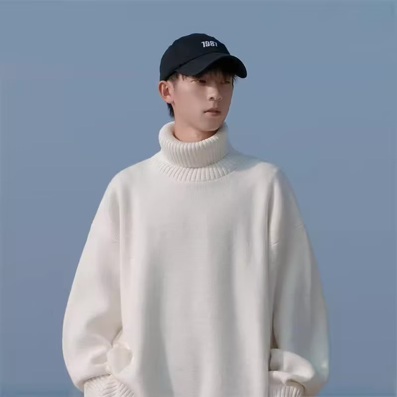 boy Turtleneck For Men Winter New Style Lazy High-End Feel Men's Base Shirt Thick Loose Inner Knitted Sweater_voghion.com