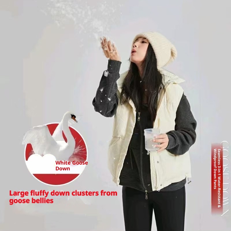 001 Pantaloni softshell unisex in piumino d'oca, impermeabili, antivento, invernali, neri, spessi e caldi, da uomo, con anatra bianca_voghion.com